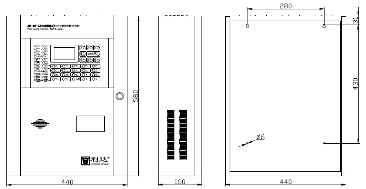 JB-QB-LD128EH(M)火災報警控制器外形結(jié)構(gòu)示意圖